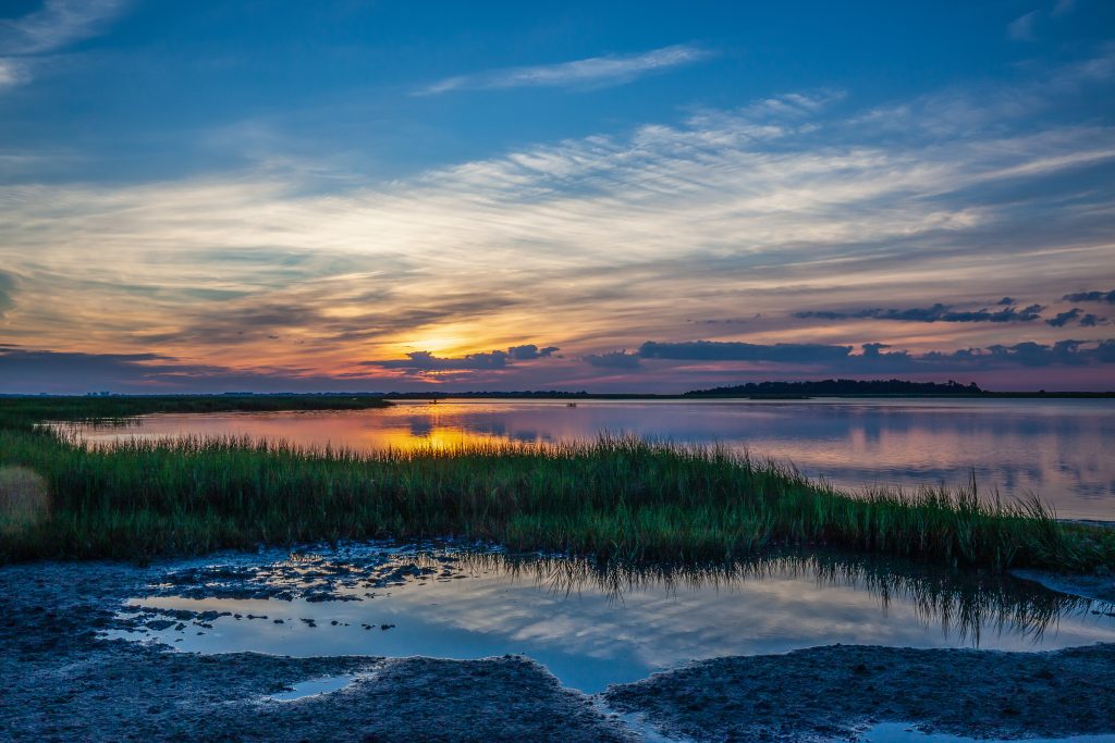 This is an image of a beautiful sunrise at a salt marsh on the South Carolina coast